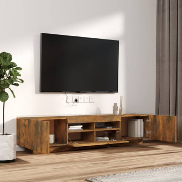 Set dulapuri TV cu LED, 2 piese, stejar fumuriu, lemn prelucrat - Img 5
