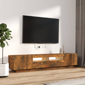 Set dulapuri TV cu LED, 2 piese, stejar fumuriu, lemn prelucrat - Img 8