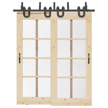 Set feronerie pentru ușă glisantă, negru, 183 cm, oțel - Img 1