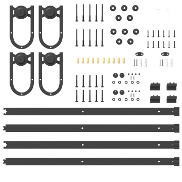 Set feronerie pentru ușă glisantă, negru, 183 cm, oțel - Img 5