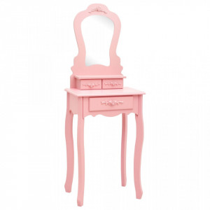 Set masă de toaletă cu taburet roz 50x59x136 cm lemn paulownia - Img 3