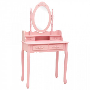 Set masă de toaletă cu taburet roz 75x69x140 cm lemn paulownia - Img 3