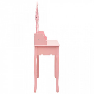 Set masă de toaletă cu taburet roz 75x69x140 cm lemn paulownia - Img 8
