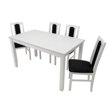 Set masa extensibila 120x150cm cu 4 scaune tapitate, mb-13 max5 si s-37 boss7 b22, alb, lemn masiv de fag, stofa - Img 3