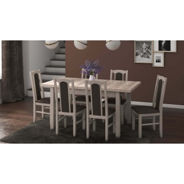 Set masa extensibila 120x150cm cu 6 scaune tapitate, mb-13 max5 si s-37 boss7 s6, sonoma, lemn masiv de fag, stofa - Img 1