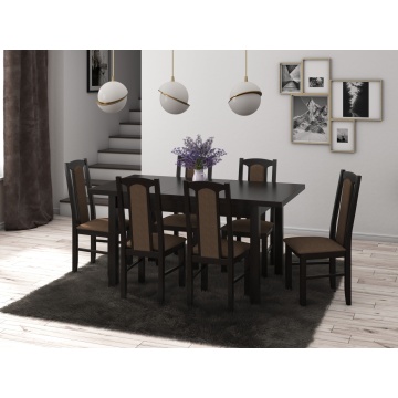Set masa extensibila 120x150cm cu 6 scaune tapitate, mb-13 max5 si s-37 boss7 w15, wenge, lemn masiv, stofa - Img 1