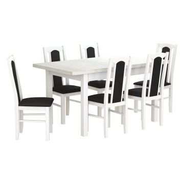 Set masa extensibila 120x150cm cu 6 scaune tapitate, mb-13 max5 si s-37 boss7 b22, alb, lemn masiv de fag, stofa - Img 2