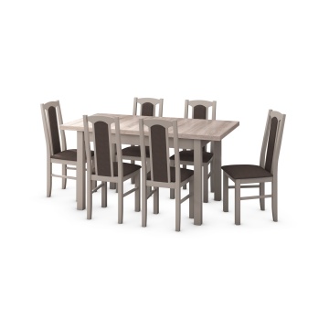 Set masa extensibila 120x150cm cu 6 scaune tapitate, mb-13 max5 si s-37 boss7 s6, sonoma, lemn masiv de fag, stofa - Img 2