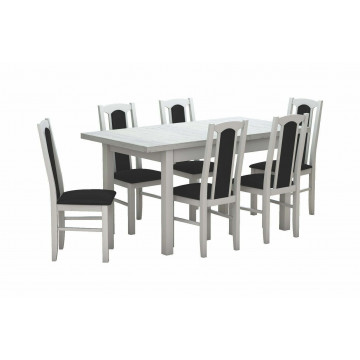 Set masa extensibila 120x150cm cu 6 scaune tapitate, mb-13 max5 si s-37 boss7 b22, alb, lemn masiv de fag, stofa - Img 2