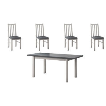 Set masa extensibila 140-180x80 cm cu 4 scaune tapitate, mb-21 modena1 si s-38 boss10 b11, alb/grafit, lemn masiv de fag, stofa - Img 2