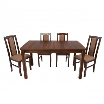 Set masa extensibila 140 x 180 cm cu 4 scaune tapitate, mb-21 modena1 si s-37 boss7 o15, nuc, lemn masiv de fag, stofa - Img 2