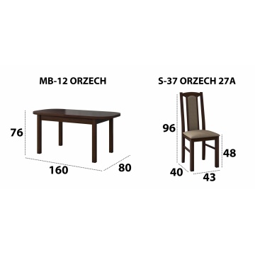 Set masa extensibila 160x200cm cu 4 scaune tapitate, mb-12 venus1 si s-37 boss7 o27a, nuc, lemn masiv de fag, stofa - Img 8