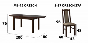 Set masa extensibila 160x200cm cu 4 scaune tapitate, mb-12 venus1 si s-37 boss7 o27a, nuc, lemn masiv de fag, stofa - Img 7