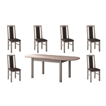 Set masa extensibila 160x200cm cu 6 scaune tapitate, mb-12 venus1 si s-37 boss7 s6, sonoma, lemn masiv de fag, stofa - Img 7
