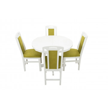 Set masa extensibila kan 100x135 cm, lemn masiv alb, blat din mdf cu 4 scaune tapitate zim standard, stofa petra verde - Img 3