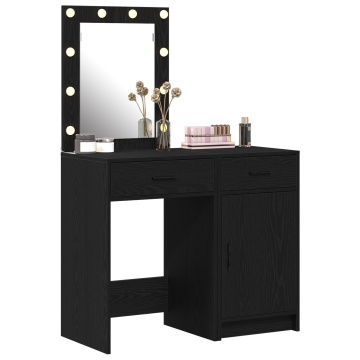 Set masă toaletă cu LED, 2 piese, negru, lemn prelucrat - Img 3