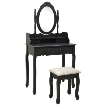 Set masă toaletă cu taburet negru 75x69x140 cm lemn paulownia - Img 1