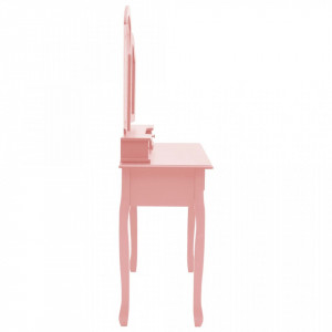 Set masă toaletă cu taburet roz 100x40x146 cm lemn paulownia - Img 5