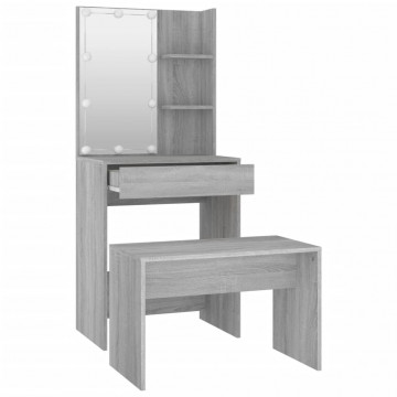 Set măsuță de toaletă cu LED, stejar sonoma, lemn prelucrat - Img 5