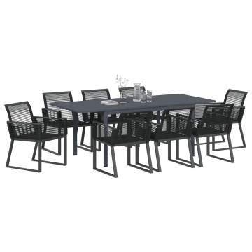 Set mese grădină 9 Piese Negru Poliratan, Masă grădină extensibilă Anthracite (140-210)x90x73 cm Oțel - Img 3