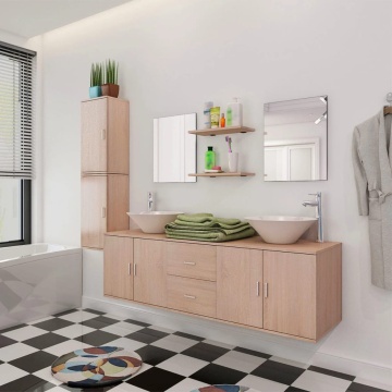 Set mobilier baie 11 piese cu chiuvete și robinete incluse, Bej - Img 1