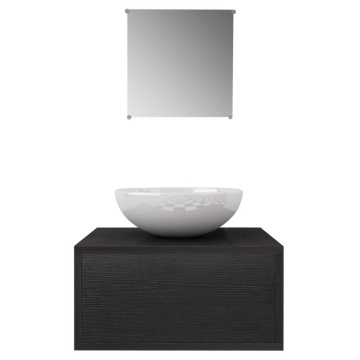 Set mobilier baie format din 3 piese cu chiuvetă inclusă, Negru - Img 3