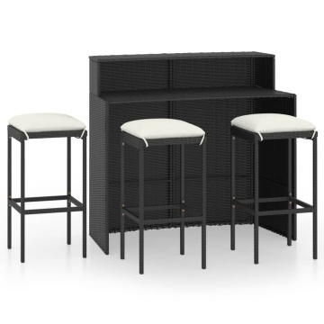 Set mobilier bar de grădină cu perne, 4 piese, negru - Img 2