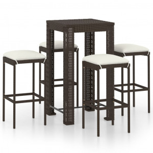 Set mobilier bar de grădină, cu perne, 5 piese, maro, poliratan - Img 1