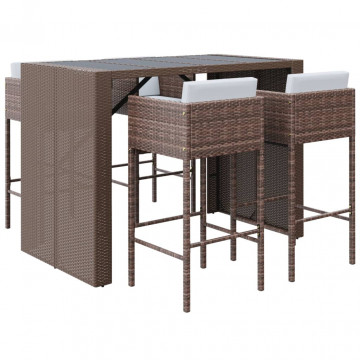 Set mobilier bar de grădină cu perne, 5 piese, maro, poliratan - Img 2
