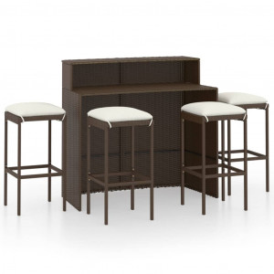 Set mobilier bar de grădină cu perne, 5 piese, maro - Img 1