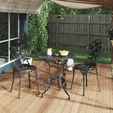 Set mobilier bistro, 3 piese, negru, aluminiu turnat - Img 1