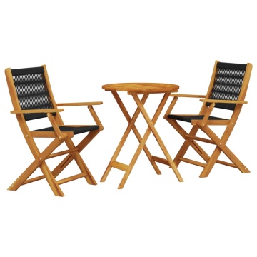Set mobilier bistro, 3 piese, negru, polipropilenă lemn masiv - Img 2