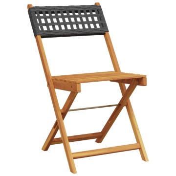 Set mobilier bistro, 3 piese, negru, poliratan și lemn masiv - Img 3