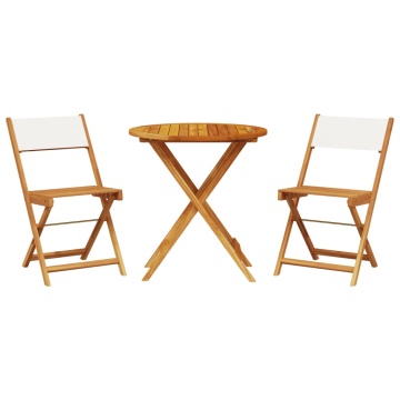 Set mobilier bistro, 3 piese, textil alb crem/lemn masiv - Img 2