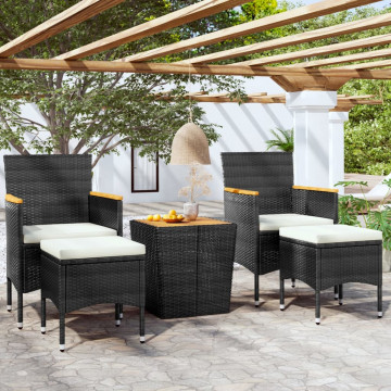 Set mobilier bistro grădină 5 piese negru poliratan/lemn acacia - Img 1