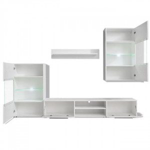 Set mobilier comodă TV de perete, 5 piese, iluminare LED, alb - Img 6