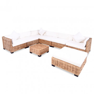 Set mobilier cu canapea 27 piese, culoare naturală, ratan - Img 1
