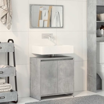 Set mobilier de baie, 2 piese, gri beton, lemn compozit - Img 3