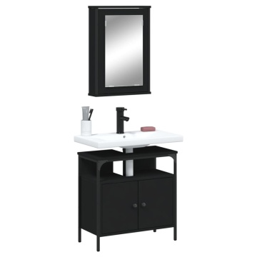 Set mobilier de baie, 2 piese, negru, lemn compozit - Img 1