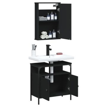 Set mobilier de baie, 2 piese, negru, lemn compozit - Img 4