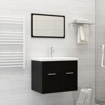 Set mobilier de baie, 2 piese, negru, PAL - Img 1