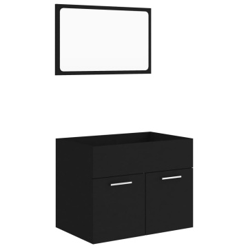 Set mobilier de baie, 2 piese, negru, PAL - Img 2