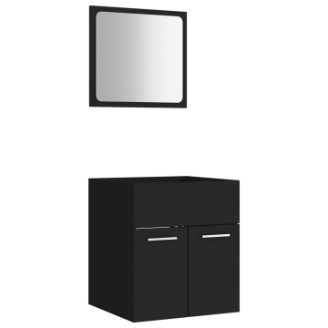 Set mobilier de baie, 2 piese, negru, PAL - Img 2