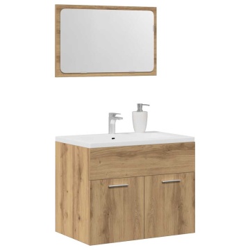 Set mobilier de baie, 2 piese, stejar artizanal, lemn prelucrat - Img 4