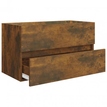 Set mobilier de baie, 2 piese, stejar fumuriu, lemn prelucrat - Img 7