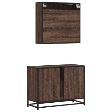 Set mobilier de baie, 2 piese, stejar maro, lemn prelucrat - Img 6