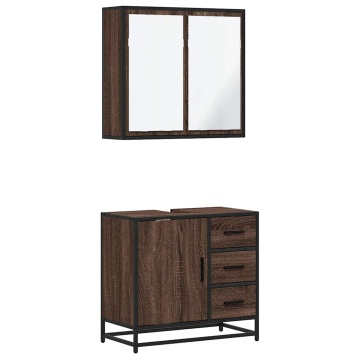 Set mobilier de baie, 2 piese, stejar maro, lemn prelucrat - Img 2