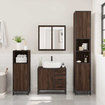 Set mobilier de baie, 2 piese, stejar maro, lemn prelucrat - Img 4