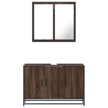 Set mobilier de baie, 2 piese, stejar maro, lemn prelucrat - Img 8