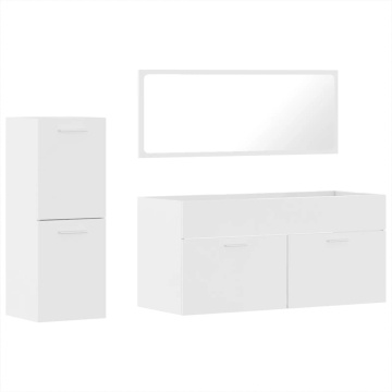 Set mobilier de baie, 3 piese, alb extralucios, lemn compozit - Img 2
